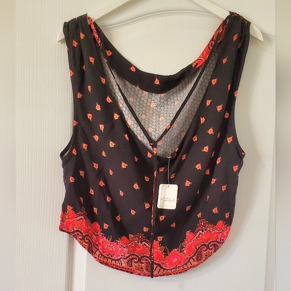 Free People Silas Casual Cowl Neck  Floral Printed Tank Sleeveless Black Combo S - Picture 6 of 6